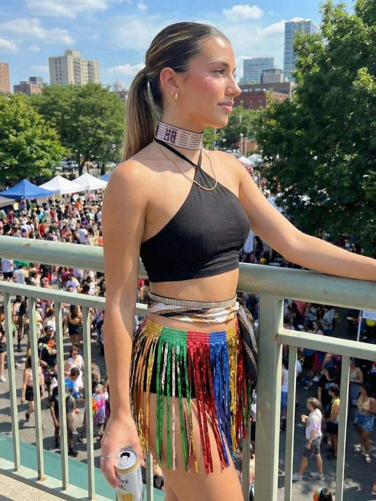 Carnival Skirt With Metallic Ribbon, Costume, Summer 2026, Fringe, Colorful Party, Ribbon - Multicolor - View 1