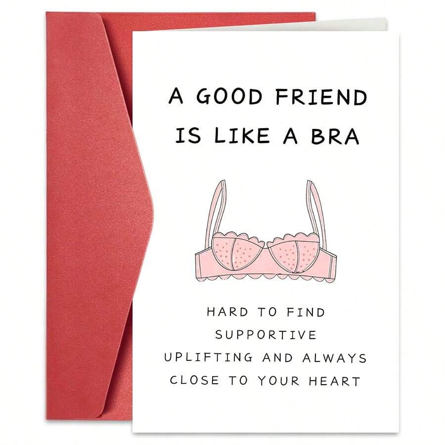 1PC Funny Bra Pun Best Friend Card (With Envelope) - "A Good Friend Is Like A Bra" Witty Message, Perfect For Besties/Friends, Playful Friendship Greeting Card - Multicolor - View 1