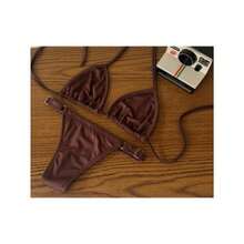 Adjustable String Bikini, Sexy And Elegant, Women's Summer Fashion, Beach, Casual, Cute, Elegant, Sensual, Coated Fabric. Bikini For Beach, Holidays, Vacation, Summer. - 棕色 + 棕色 - 查看 2