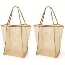 2pcs/Set Large Capacity Mesh Beach Tote Bag - Made Of Durable Polyester, Solid Color With Sturdy Handles, Suitable For Travel, Beach, Vacation And Camping, Beach Handbag, Multi-Functional Storage Solution, Sturdy Handle Design - Multicolor - View 3