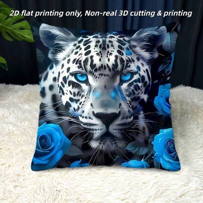 TOPSSCTR 2 Packs Throw Pillowcases - Single Sided Print Blue Leopard Blue Rose Pillow With Blue Pupils, Zipper Closure Pillow Covers For Home Decoration Aesthetics, Courtyard, Car, RV Outdoor Decorations, Modern Style Pillows Covers Without Pillow Cores, Office, Living Room, Home Bedroom Sofa Bed Farmhouse Home Indoor Decoration Cushion Covers