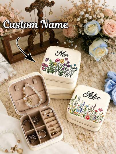 Personalized Customized Jewelry Boxes, Personalized Name Jewelry Boxes, Travel Storage Boxes, Mother's Day Gifts, Bridesmaid Gifts, Easy To Carry For Everyday Use And Travel, Suitable As A Gift For Friends, Classmates, Family, Valentine's Day, And Birthdays.