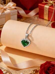 1/4 chiếc Dây chuyền mặt trái tim bằng đá Cubic Zirconia khảm đồng nhiều màu, Thích hợp cho phụ nữ và làm quà tặng, Ngày lễ tình nhân, Người yêu, Bạn thân - hình trái tim - Xem 6