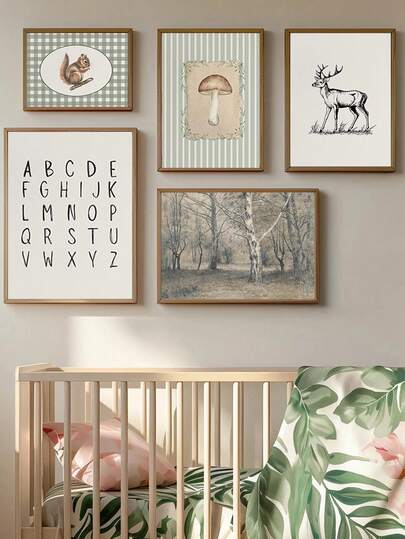 1pc Cuadros Canvas Wall Art - Baby Room Decor, Light Green Nursery Photo Wall _ Timeless Forest-Themed Nursery Decor _ Vintage Playroom _ Farmhouse-Style Kids' Room Art - Framed Nursery Wall Art Perfectly Suited For Playroom Decor Nursery Decor, Childcare Room Decor, Preschool Decor Boy's Room Decor Girl's Bedroom Decor Kids' Room Decor