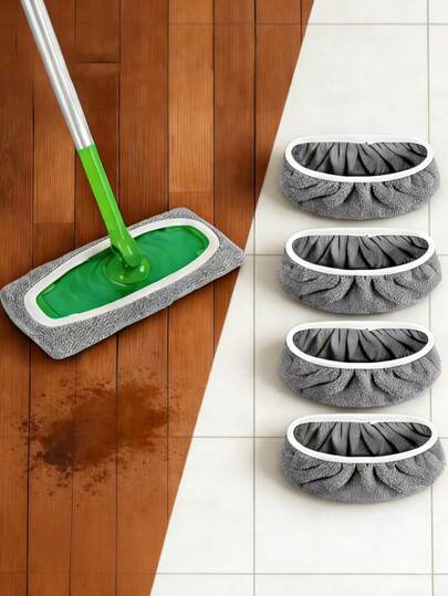 4片装可重复使用可水洗平板拖把垫，大小各异，家用清洁工具及拖把配件，不刮伤地板，不掉毛，适用于所有地板清洁 - 吸水性强，适用于硬木地板，适配大多数拖把 | 客厅、卧室和厨房高效深度清洁套装