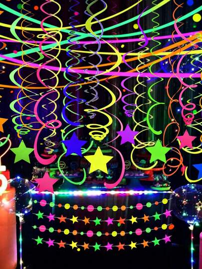 10ชิ้น UV แขวนเกลียวตกแต่งพู่กระดาษหลากสีนีออนพวงมาลัย, เหมาะสำหรับเพดาน, เพดานดาวนีออนพวงหรีด, แสงสีดำนีออนตกแต่ง, เหมาะสำหรับอุปกรณ์ปาร์ตี้แสงสีดำและตกแต่ง, ของชำร่วยปาร์ตี้วันเกิดนีออน, แสงสีดำนีออนตกแต่ง