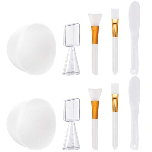 Face Mask Mixing Bowl Set, 10 Pcs DIY Facemask Mixing Tool Kit With Silicone Facial Mask Bowl Brushes Stick Spatula Measuring Cup (White)
