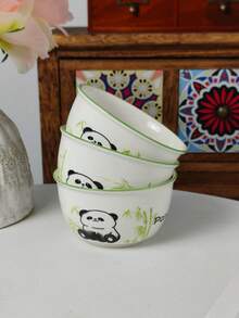 3pcs Panda Bowl & Cutlery Set, 3 Ceramic Bowls Combo, Snack Bowls, Kitchen Tableware, Suitable For Gifts, Restaurants, Home Use - Multicolor - View 8