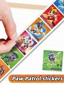 300pcs/Roll Paw Patrol Sticker Roll, Featuring Rubble, Chase, Rocky, Zuma, Skye, Everest, Tracker, Tuck, Ella, Rex, WildCat, Liberty Characters, Cute Cartoon DIY Decorative Stickers Suitable For Phone Cases, Laptops, Notebooks, Guitars, Cups, Stationery, Waterproof Stickers - Random - View 8