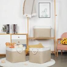 Large Storage Baskets For Organizing Fabric Closet Organizers Storage Bins With Handles 3-Pack 16x11.8x11.8 Inch Collapsible Baskets For Shelves Clothes Home Organization L-White&Beige - 白色和米色 - 查看 3