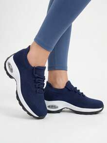 Giày thể thao nữ màu trắng và hồng kiểu dáng slip-on, có đệm giảm sốc, phù hợp cho chạy bộ, mặc thường ngày, khiêu vũ, cho con bú, đế cong, đế xuồng - Màu xanh lam - Xem 3