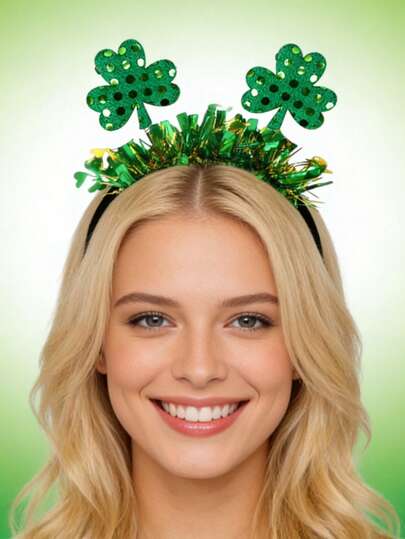 1pc Clover Party Cute Non-Woven Fabric 3D Ribbon Decor Headband, Adorable St. Patrick's Day Headpiece, Green