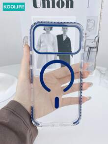 Koolife 1 pieza Funda de teléfono magnética de alta definición, material TPU+PC, botones independientes, incrustación lateral colorida, protección contra golpes de cámara, soporte de carga inalámbrica, carcasa protectora anti-caídas, compatible con iPhone 17/17 Pro/17 Pro Max/16/15/14/13/12 Pro Max - Azul - Ver 3
