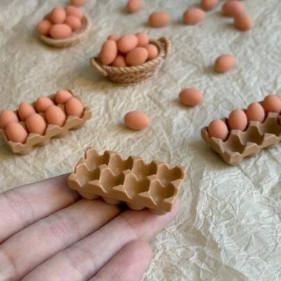 1:12 Scale Mini Dollhouse And Tray Set - Realistic Kitchen Scene, Includes 8 Eggs And 1 Basket, Perfect For Dollhouse Lovers. Dollhouse Accessories | Realistic Miniature | Exquisite Miniature, Dollhouse Furniture