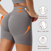 1pc High Waist Slimming Shorts, Seamless Yoga Pants For Women, Suitable For Running & Workout - Grey - View 2