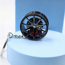1pc Zinc Alloy Wheel Hub Keychain With Caliper, 360° Rotatable Car Key Ring, Unique Gift For Car Enthusiasts - Durable And Creative Design - 黑色 - 查看 9
