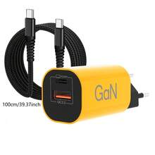 Bộ sạc nhanh Gallium Nitride 30W, sạc đa năng 2 cổng USB-C và USB-A, thiết kế gắn tường, tương thích với điện thoại di động và máy tính xách tay, nhỏ gọn và tiện dụng, tương thích với iPhone 17 15 14 Pro Max 13 12 11 SE 2020 XS XR 8 7, Bộ sạc USB-C + kèm cáp bện dài 6,6ft + 3,3ft. - Phích cắm loại C của EU (220-240V) - Xem 10