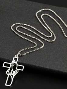 1pc Personalized Hollow Cross Geometric Exaggerated Minimalist Vintage Casual Necklace - Silver - View 2