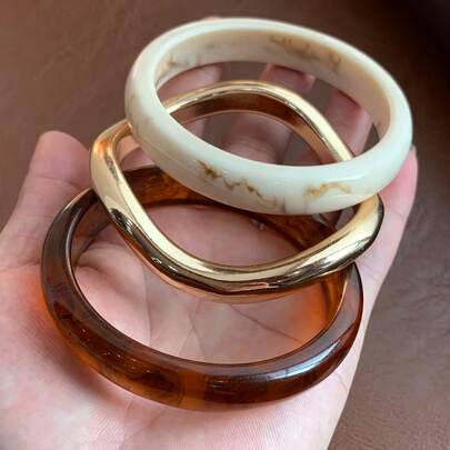 Bộ 3 vòng tay acrylic nhiều lớp dày dặn phong cách vintage boho màu nâu, phụ kiện thời trang cao cấp dành cho nữ, các cặp đôi, dự tiệc và đeo hàng ngày.