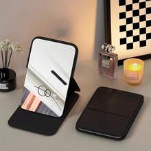 Simple Framed Foldable Makeup Mirror – Perfect For Dorm Rooms, Desks, And Travel – Light Pink/Beige, Polished Glass Edges, Ideal For Vanity Tables. - 黑色 - 查看 2