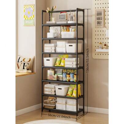 1pc 3-7 Tier Shelf Home Standing Bookshelf Multi-Function Iron Rack Bookcase Living Room Storage