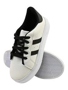 Tenis Casual Branco com Preto Feminino  Macio Lançamento Original - Preto e Branco - Visão 5