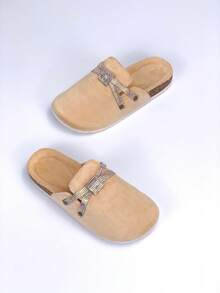 roulvxiang Dép xăng đan và dép lê kiểu dáng bohemian đế thấp, chất liệu cork, thích hợp cho mùa thu đông, phù hợp để đi lại hàng ngày. - trắng - Xem 8