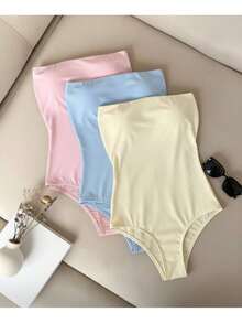 Kit Body Bori Feminino 3 Peças Bory Tomara que Caia Sem Alça com Bojo Tecido Suplex Presente Namorado Dia Noite Churrasco Trabalho - AZUL/ROSA/AMARELO - Visão 2