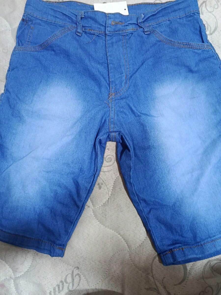 Bermuda Jeans Masculina lisa preta meida escura claro - Azul bebê - Visão 1