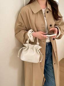 New Fashionable Bucket Bag, Crossbody Cloud Bag, Drawstring Women's Shoulder Bag, Pleated Letter Spring Women's Bag - Beige - View 9