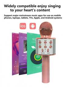 AKKHOO Wireless Microphone, All-In-One Microphone & Speaker, Multi-Function Karaoke Microphone, Wireless Capacitive Microphone - Rose Gold - View 3