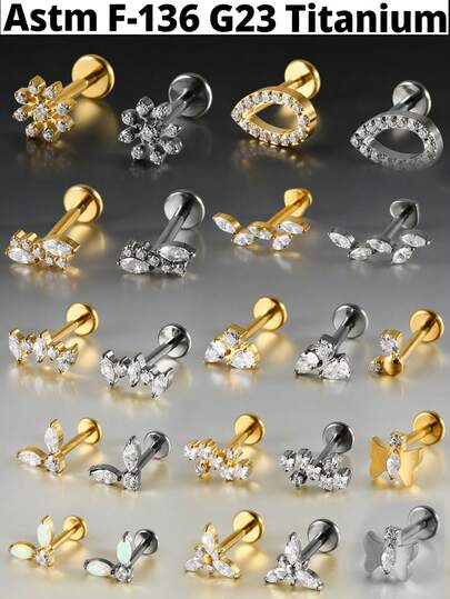 1PC Cz Leaf G23 Solid Titanium Cartilage Earrings Stud 16G Internally Threaded Zirconia Butterfly Helix Ear Tragus Piercing Jewelry