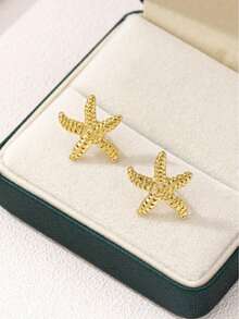 1 Pair Geometric Pearl & Starfish Shaped Earrings - Gold - View 3
