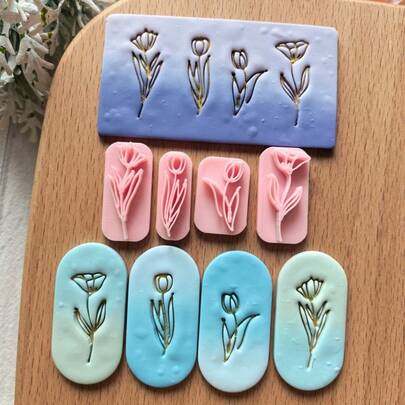 Juego de moldes de arcilla polimérica con diseño minimalista de tulipanes florales para hacer pendientes y colgantes artesanales
