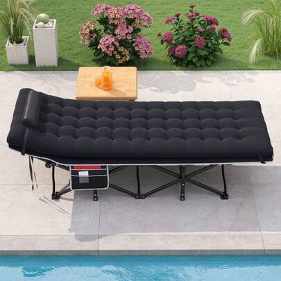BALCONERA Black Folding Camping Bed For Adults, Heavy Duty 260KG Load Camp Bed With Extra Thick Mattress, Sturdy Thickened Tubes Sleeping Cot With Carry Bag For Travel Office Outdoor