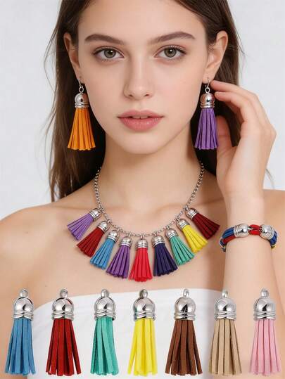 20/50/100pcs Set Leather Tassel Decor Gold/Silver Earrings, Keychain, Pendant DIY Jewelry Accessories