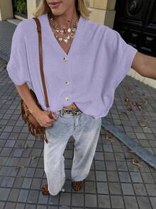 Women's Casual Dropped Shoulder Cardigan Sweater, Suitable For Commuting, School, And Vacation, Spring/Summer - Light Purple - View 3