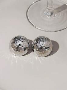 1 Pair Fashionable Mosaic Geometric Round Earrings, Casual Retro Style - Silver - View 2