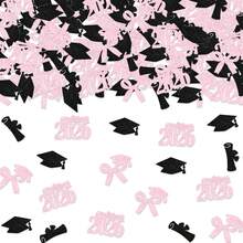 2026 Graduation Confetti 100pcs, Colorful Sequins In Pink And Black, Graduation Decorations, 2026 Graduation Party Desktop Decor, Pink Bow And Graduation Cap Decor, 2026 Graduation Party Supplies - Multicolor - View 2