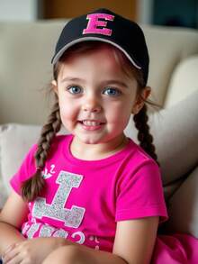 1pc Kids 26 Letters Baseball Cap Gold Thread Embroidered Letter Design Style Baby Boy Girl Sun Hat 1-3 Years Old - Black - View 4