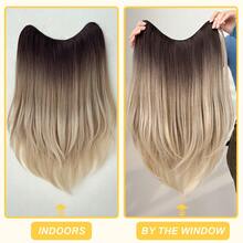 V型夹式接发，黑棕渐变、酒红渐变、棕渐变、黑棕渐变，22英寸长，耐热纤维合成发片，适合女性圣诞节、万圣节、音乐节派对和日常使用。 - 拼色 - 查看 10