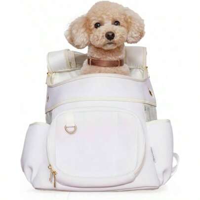 【洗えるネオプレン素材】 ペットキャリー 犬 リュック ペットキャリーバッグ ペットリュック 犬用 犬用バッグ ドッグキャリー 猫 小型犬 中型犬 フロント 前抱き (パールホワイト,)