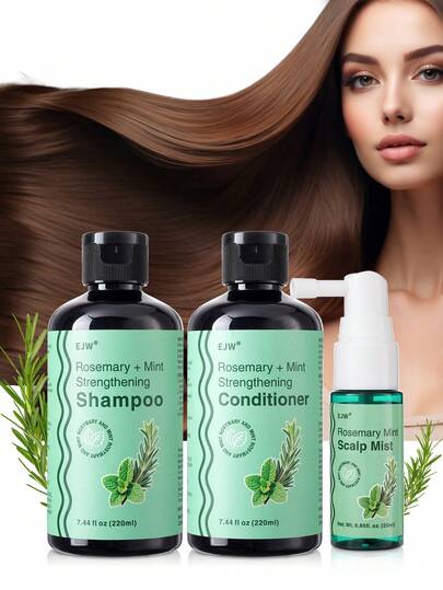 迷迭香洗发水和护发素套装 - 天然增厚强韧洗发水，蕴含迷迭香成分，令秀发更强韧健康 - 迷迭香薄荷头皮喷雾，适用于所有发质