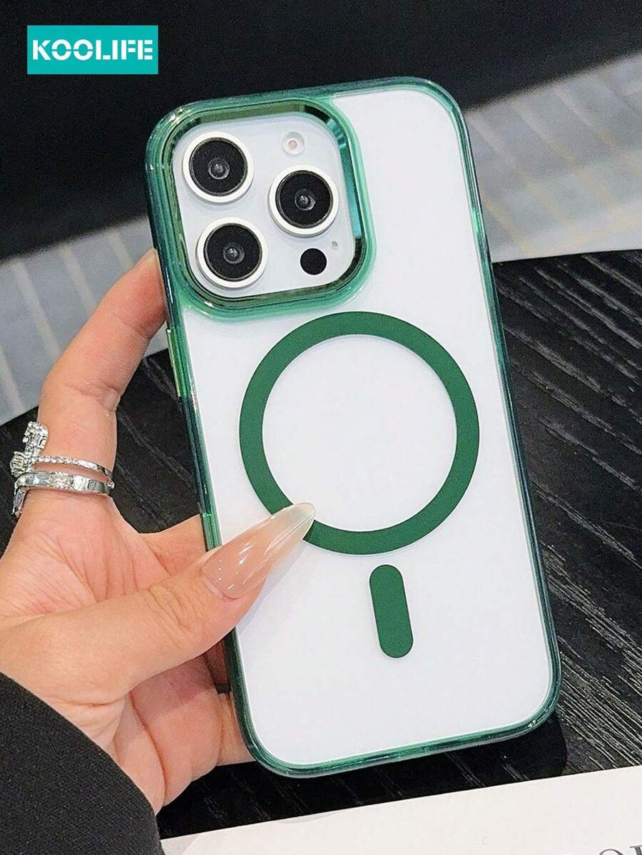 KOOLIFE Magnetic Wireless Charging Phone Case, CD Texture Acrylic Backboard, With Air Cushion Shock Absorption, Precise Cutouts, Anti-Dust Net, Compatible With IPhone 11/12/12 Pro/12 Plus/13/13 Pro/13 Pro Max/14/14 Pro/14 Pro Max/15/15 Plus/15 Pro/15 Pro Max/16/16 Plus/16 Pro/16 Pro Max/16e - Green - View 1