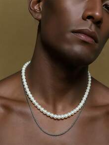 1 Pieza Collar Colgante De Estrella Calado Con Cuentas De Imitación De Perlas De Moda Para Mujer Para Decoración Diaria Y Regalo De Citas - Plateado - Ver 6