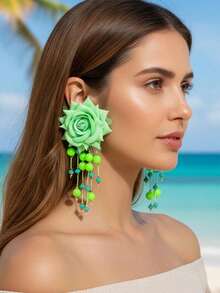 imoli 1 对复古优雅涤纶 3D 面料玫瑰花元素红色流苏仿珍珠时尚耳环，适合女士，适合派对、约会、礼物（手工链条按尺寸切割，珠子和珍珠数量各不相同，长度可能不同） - 27531-ear-black-EP - 查看 15