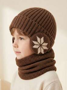 Set 2pcs/Set Topi dan Syal Anak Usia 3-10 Tahun Motif Salju, Topi Rajut Luar Ruangan Musim Dingin dengan Lapisan Bulu Domba, Model Tebal, Cocok untuk Bersepeda di Musim Dingin - Grey - View 20