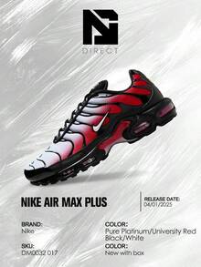 Nike Air Max Plus Pure Platinum University Red Black White– Men's Lifestyle Sneakers – Shoes For Man-Vintage-Spring & Summer-Inspired Running Shoes, Shock-Absorbing Comfort, Gym To Streetwear Casual Wear-Mother's Day Gifts-Father's Day Gift–DM0032 017 - Pure Platinum/University Red/Black/White - 查看 6