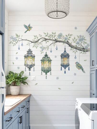 2pcs Tree Branch & Plant Wall Decor Stickers, Bedroom Background Wall Decals