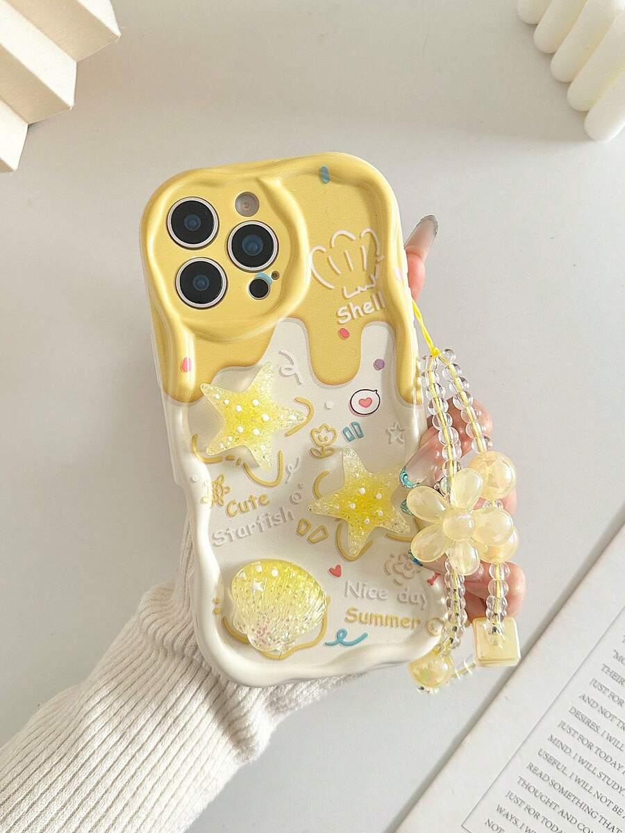 Phụ kiện dán hình sao biển hoạt hình đại dương thủ công, màu be, họa tiết sóng biển, viền in, kèm dây đeo bổ sung, tương thích với iPhone 17/17 Pro/17 Pro Max, 16/16 Pro Max, 15, 14, XR/7/8, 15 Pro Max, 13, 14, 11, ốp lưng mềm chống rơi P12, ốp lưng XS, phiên bản quốc tế, không phải phiên bản nội địa. - Nhiều màu - Xem 1